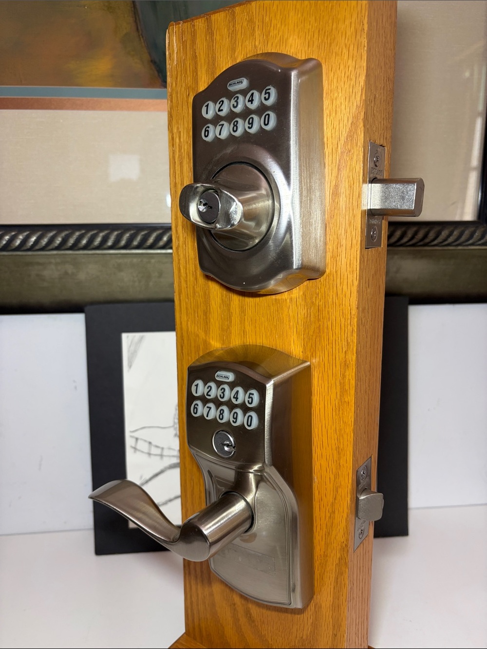 Schlage FE595 CAM/ACC Camelot Keypad with entry handle/Camelot Satin Deadbolt